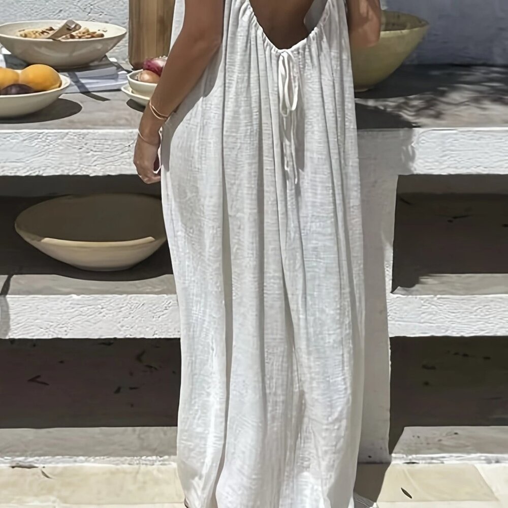 White Low Back Maxi Dress - Picture 9 of 9